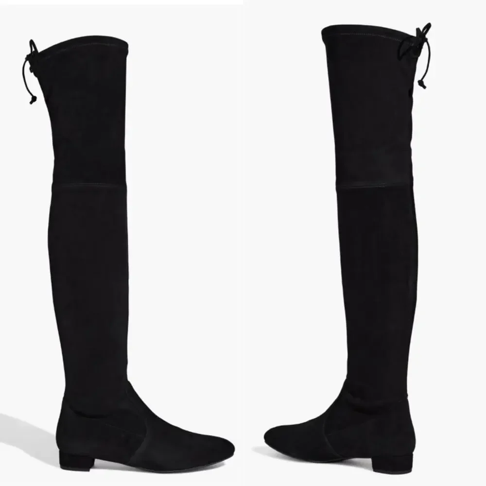 New Stuart Weitzman Genna 25 Over-the-Knee Black Stretch Suede Boots Size 36/5.5